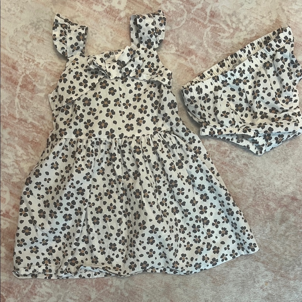 Cotton dress with bloomers- floral cheetah leopard print 12 months